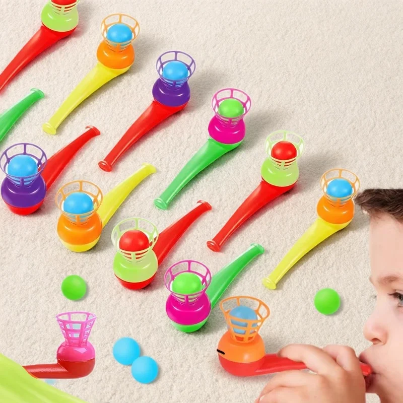 6-10pcs Colorful Plastic Tube Blow Ball - Children's Puzzle Classic Magic Floating Toys Baby Balance Training Game