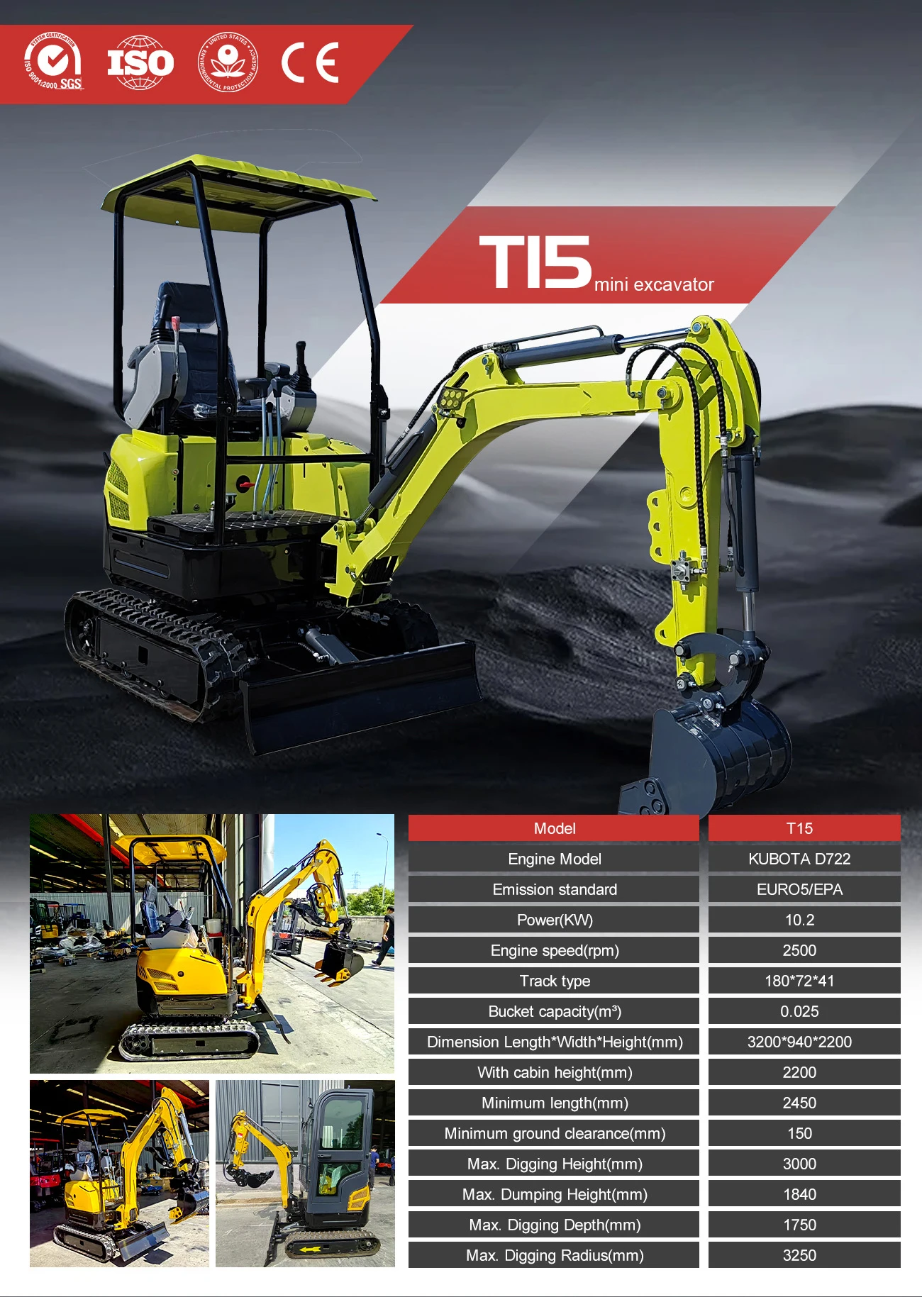 Venda quente do motor Euro 5 da mini escavadeira de esteira de 1,8 toneladas para a construção do jardim