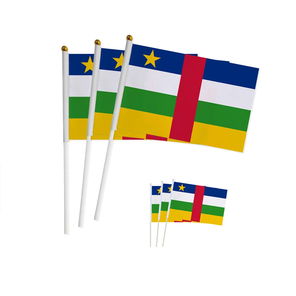 KAFNIK Central Africa Republic 14*21cm 5pieces Hand Waving National Flag With 30cm Plastics Flagpole