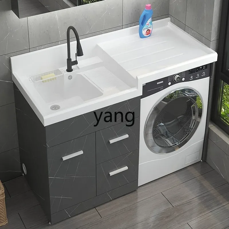 LH  Multi-Layer Solid Wood Washing Machine All-in-One Cabinet Wash Wardrobe Quartz Stone with Washboard Laundry Tub