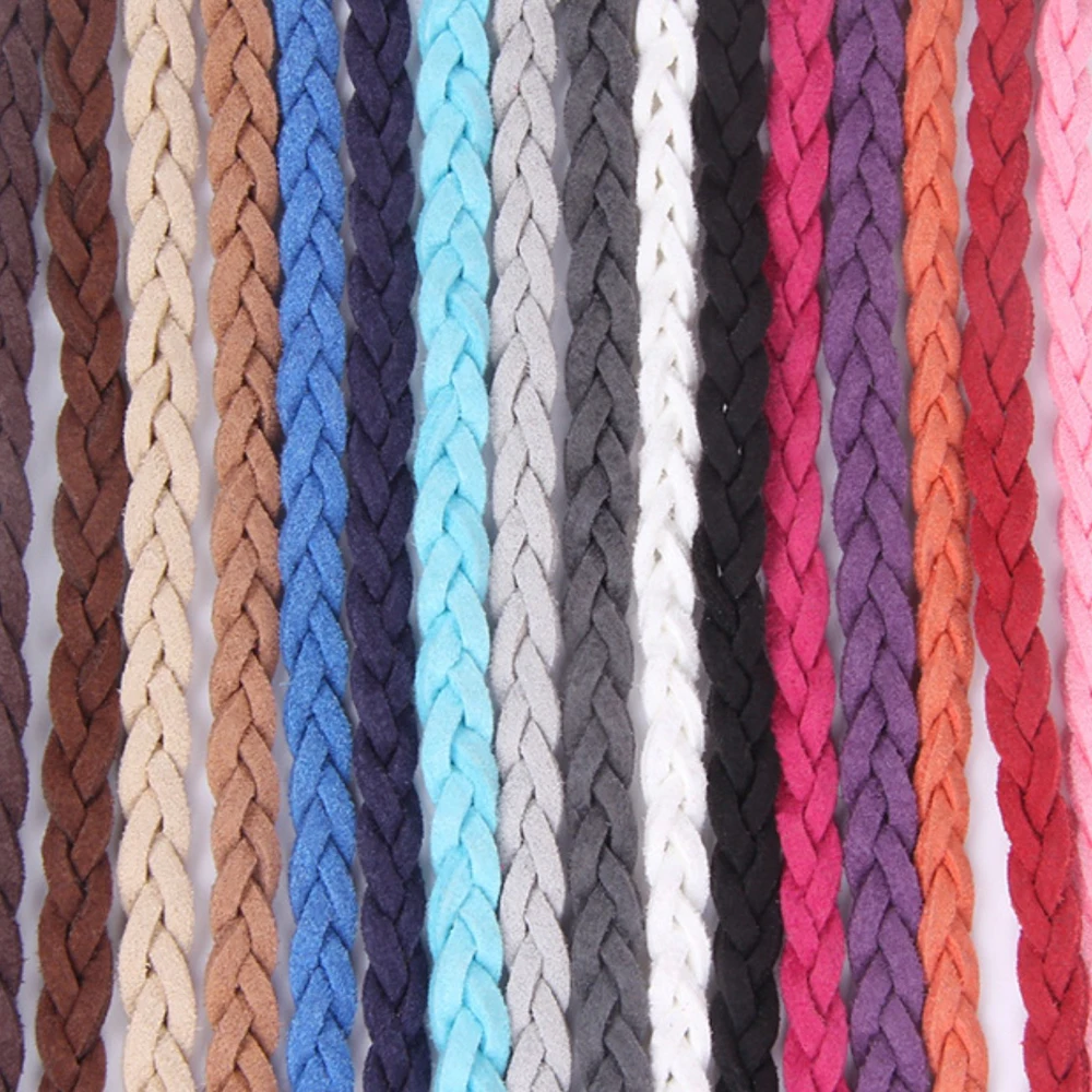 5 Meters Colorful Braided Suede PU Leather 6mm Textured Flat Leather Cord String Rope For DIY Necklace Bracelet  jewelry Making