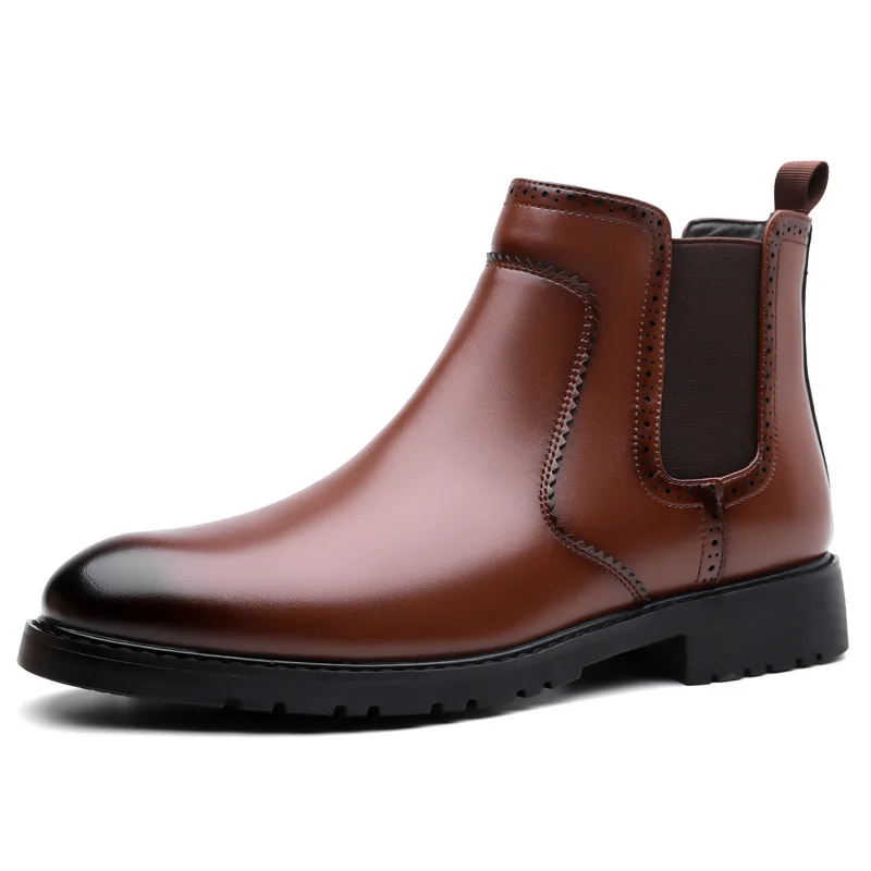

Autumn New Chelsea Boots for Men Solid Color Fashion Casual Cow Leather Boots Male British Style Soft Sole Platform Shoes Man