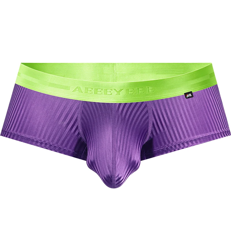 Men's Underwear Smooth Striped Ice Silk Boxer Shorts Low Waist Four Corner Underpants