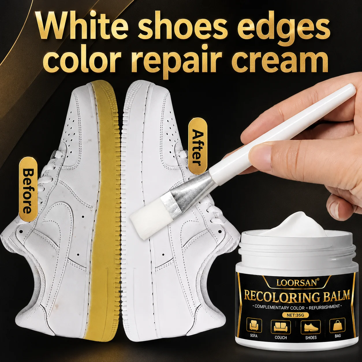 LOORSAN White Shoe Edge Recoloring Balm 35g Leather Scuff Stain Repair Cream For Sneaker Yellow Edge Fading Cover Restoration