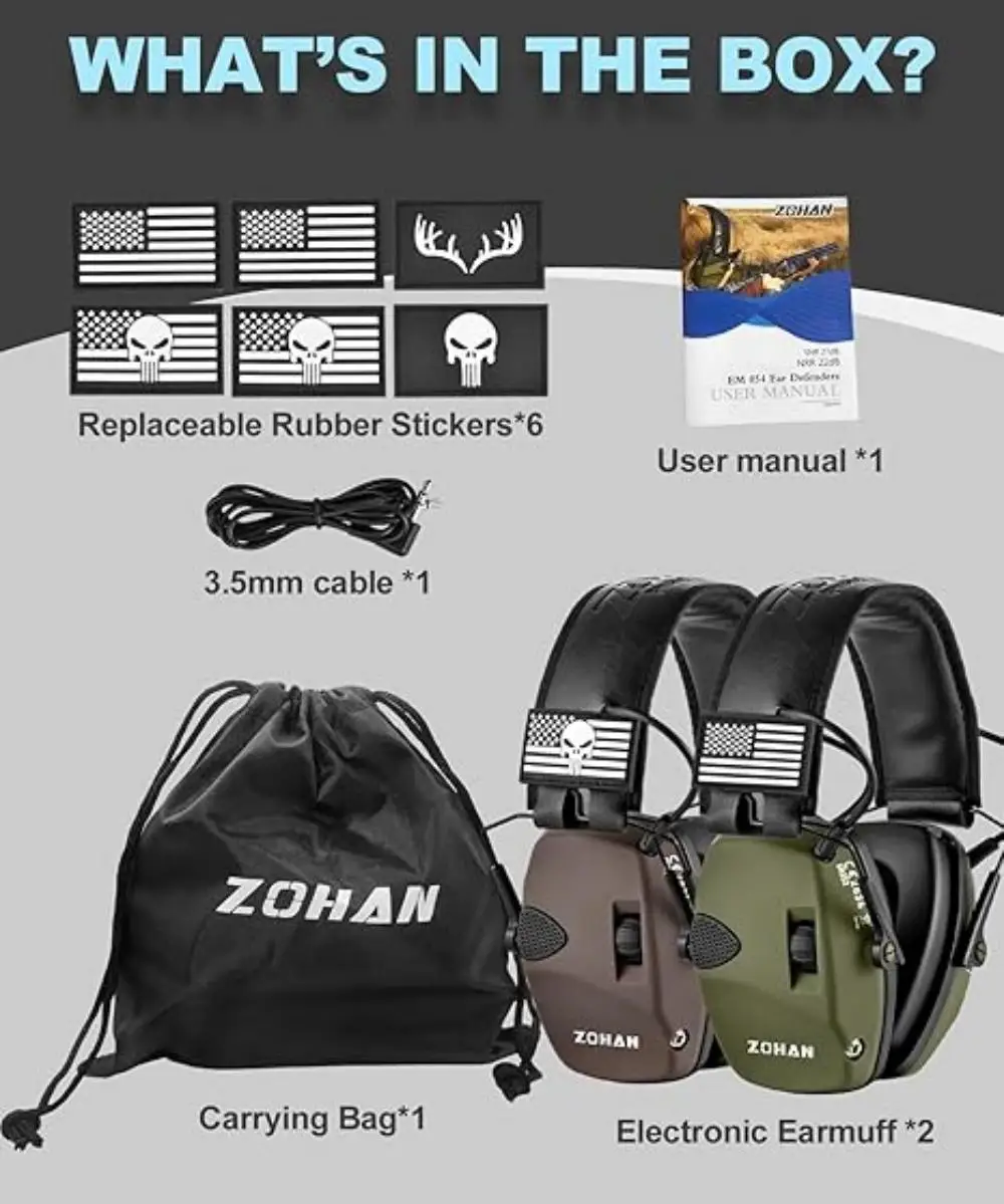 ZOHAN Electronic Shooting Ear Protection Active Protecter Noise Reduction Earmuffs for Hunting Headset Headphones skull Sound