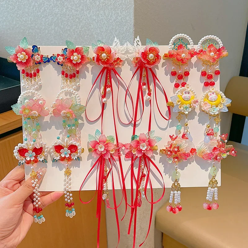 

Girl's Chinese Style Super Fairy Ancient Style Hair Accessories Children's Hanfu Tassel Step Rocking Hair Clip