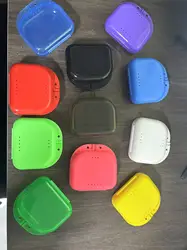 50pcs Denture Storage Box With Hole Dental Orthodontic Plastic Box Retainer Case Dental Mouth Guard False Teeth Protective Case