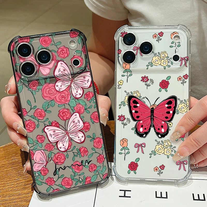 Schmetterlings-Blumen-Handyhülle für iPhone Air 17 Pro Max 16 15 Pro Max 14 13 12 Pro 11, stoßfeste, weiche Silikon-transparente Abdeckung