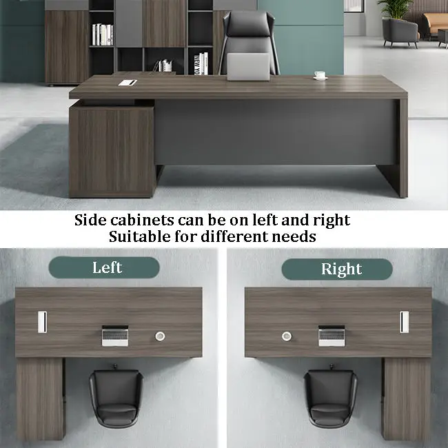 Luxury Modern L-Shaped Executive Office Desk Side Cabinet Wood Grain Commercial CEO Workstation Cable Management Large Desk - view 4