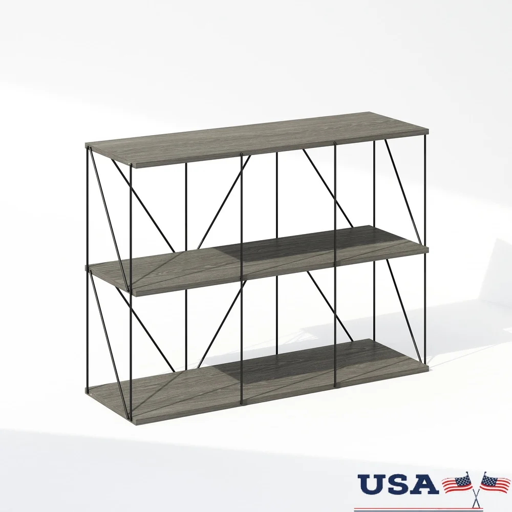 

Industrial Multipurpose Flat Base Bookshelf Metal Frame Storage Organizer Living Room Office Display Rack 3 Shelves