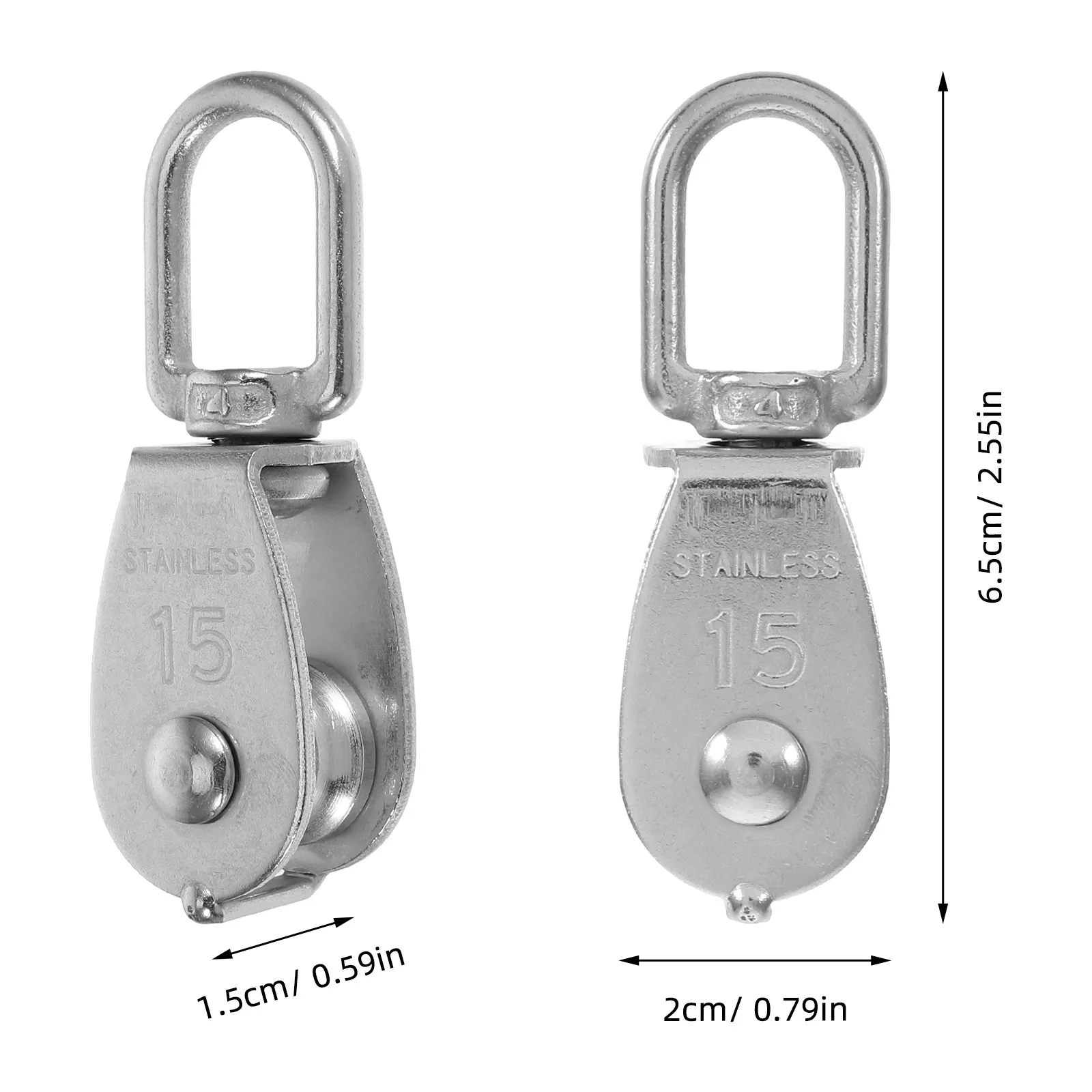 4Pcs Stainless Steel Single Pulley Block Heavy Duty Rotating Hook Lifting Pulley System for Construction Warehouse Marine