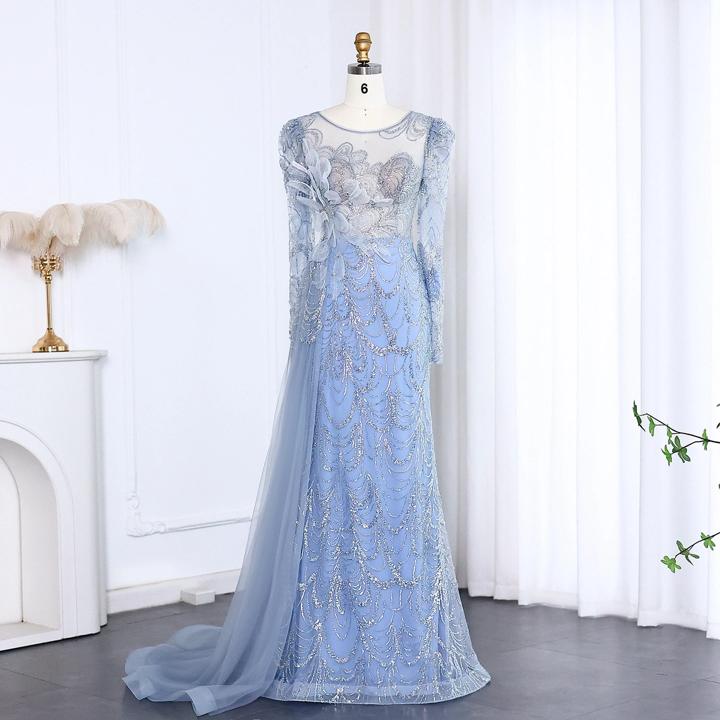 شارون سعيد فستان سهرة أنيق بأكمام طويلة حورية البحر وردي للنساء زفاف أزرق حكيم أخضر فستان رسمي للحفلات SS084 مخصص #3