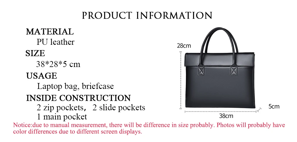 Large Capacity Custom Initials Laptop Bag PU Leather Business Office Student Briefcase Fashion Simple Notebook Computer Handbag