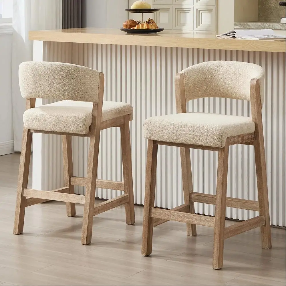 

Wooden Counter Height Stools Set of 2, Mid Century Kitchen Bar Stools with Back amp Solid Wood Legs, Farmhouse Upholstered Bars