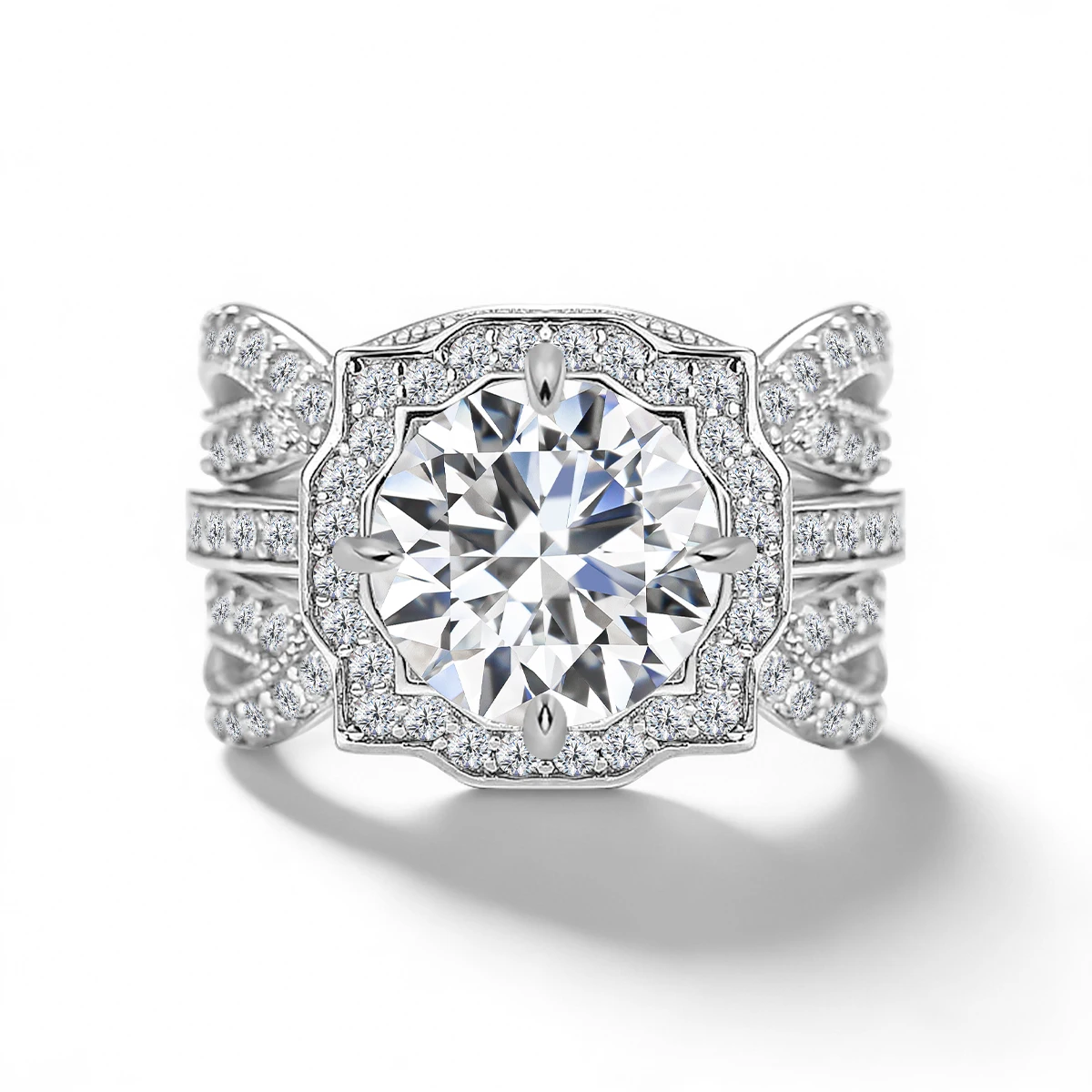 Valuable Ring Women's 3 Carat Moissanite Wedding Rings Set Bridal Halo Round Cut White Cubic Zircon Luxury Engagement Ring