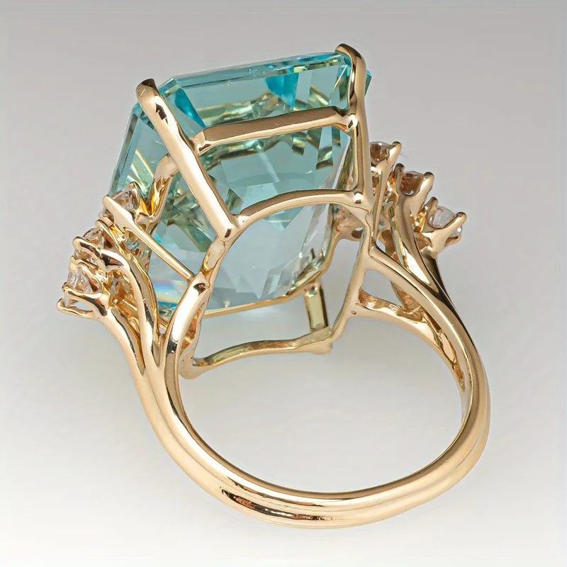 1pc Luxurious Hyperbole Women Ring Cocktail Party Ring with Huge Sky Blue Cubic Zircon Prong Setting Valentine's Gift for Wife view 4