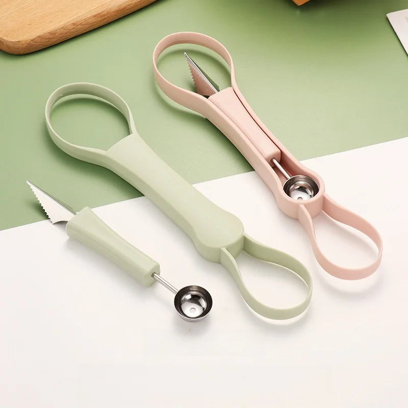 Three-in-One Fruit Ball Digging Kitchen Knife Ice Cream Scoop Multi-Function Fruit Carving Tool Easy to Wear Short Sleeve T-S...