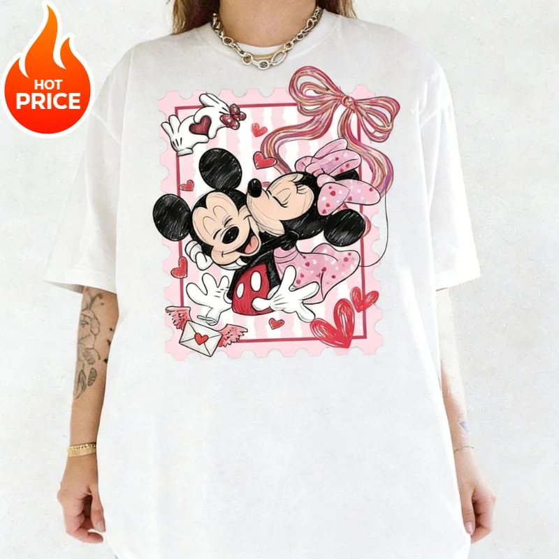 

Disney Minnie Mickey Boy Girl 2026 Summer T-shirt Family Parent-child Wear Oversized Casual Men Women Short Sleeve Tee Top Y2k