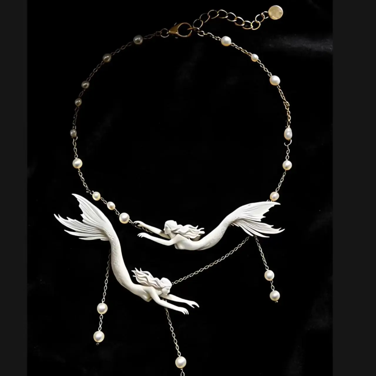 Twin Mermaid Necklace Perlas Barrocas Naturales Retro Elegant Cold Style Clavicle Chain Collares Para Mujer Jewelry Regalos view 3