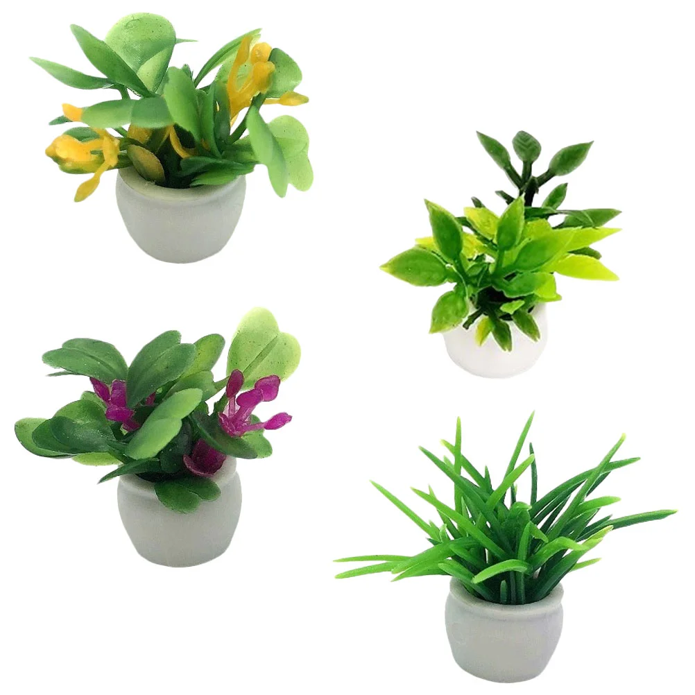 

4 Pcs Green Plants Home Desktop Ornaments House Potted Tiny Bonsai Decor Artificial Mini Adorn Prop Miniature Adornment