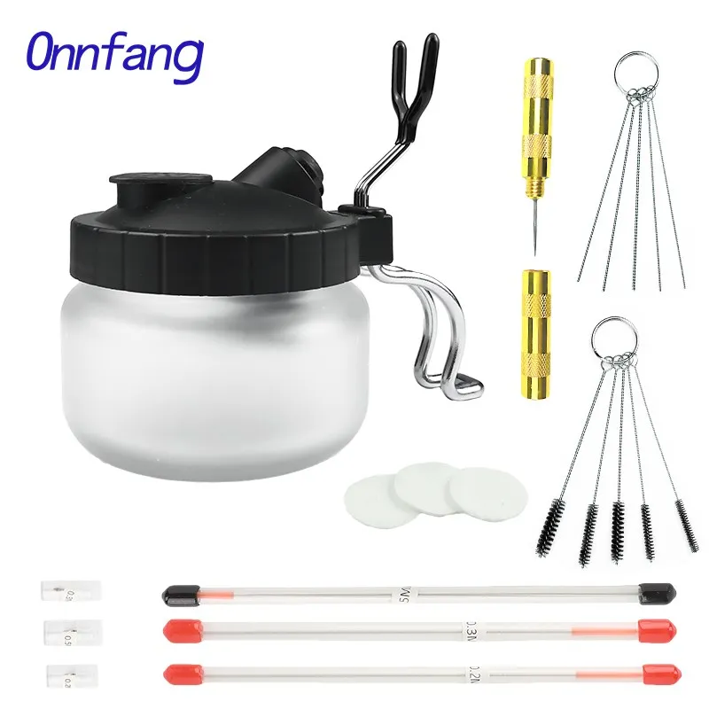 Imagem -04 - Kit de Limpeza de Pintura Aerógrafo 0.2 0.3 0.5 mm com Bico de Agulha Recipiente de Vidro Filtro de Garrafas Pistola de Pulverização Fosca Kit de Ferramentas de Limpeza