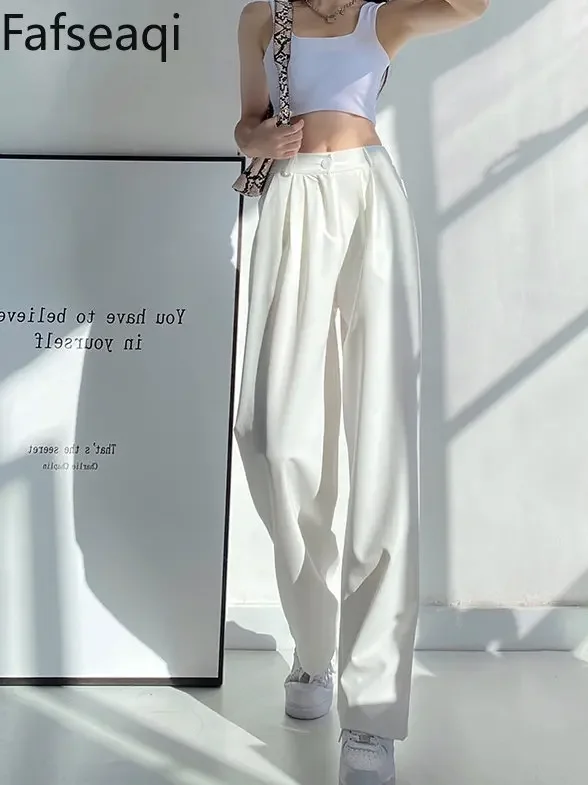 Summer Ice Silk Wide Trousers for Women 2024 Loose White Thin  display picture 1