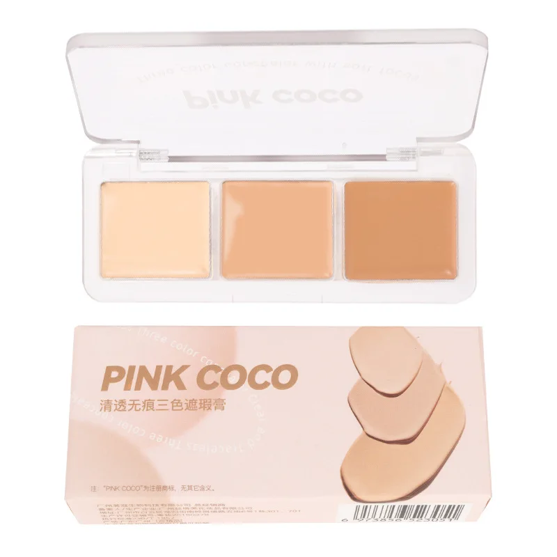 Palette de 3 couleurs de correcteur de contour avec pinceau, crème de maquillage, cosmétiques, hydratant, couverture complète, taches d'acné, cernes