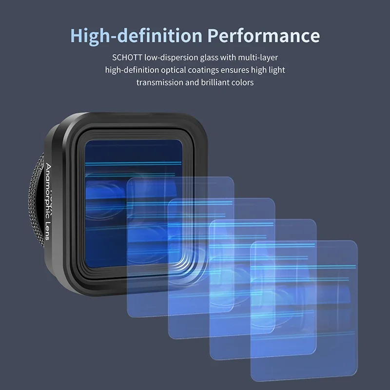 1.55X Phone Lens Mobile Phone Movie Wide Screen Anamorphic Lens Movie Blu-ray Brushed Video Shooting Lens for Mobile Phone