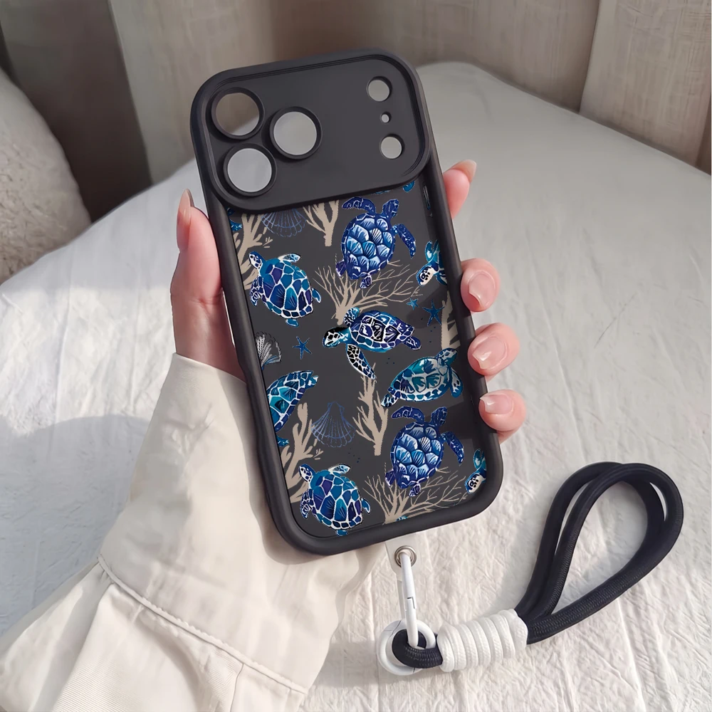 Meeresschildkröten-Ozean-Lanyard-Handyhülle für iPhone 12 13 14 15 16 17 Pro Max 16 15 14 Pro Plus 17E Stoßfeste Matte Silikonhülle – Detail 2