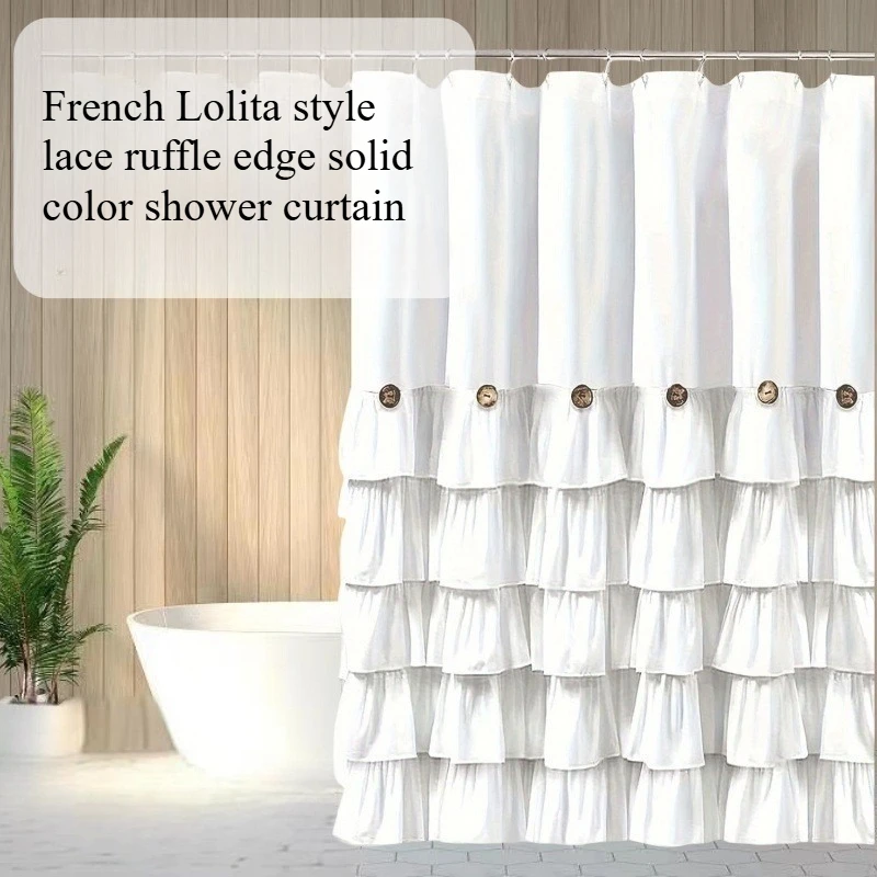 French Style Lolita Lace Ruffle Edge Shower Curtain Waterproof Toilet Partition Curtain Solid Color Bath Curtain Bathroom Decor