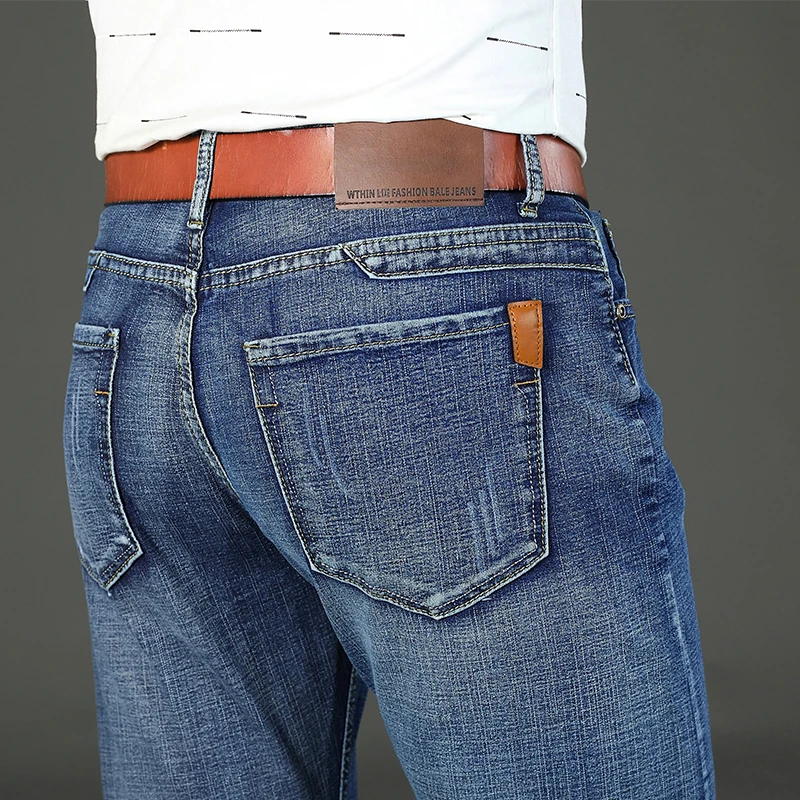 Jeans Elit Bisnis Hitam dan Biru Set 2 Potong Musim Semi Musim Gugur 2025 Celana Denim Berkualitas Tinggi Multicraft Kaki Lurus Elastis Mikro
