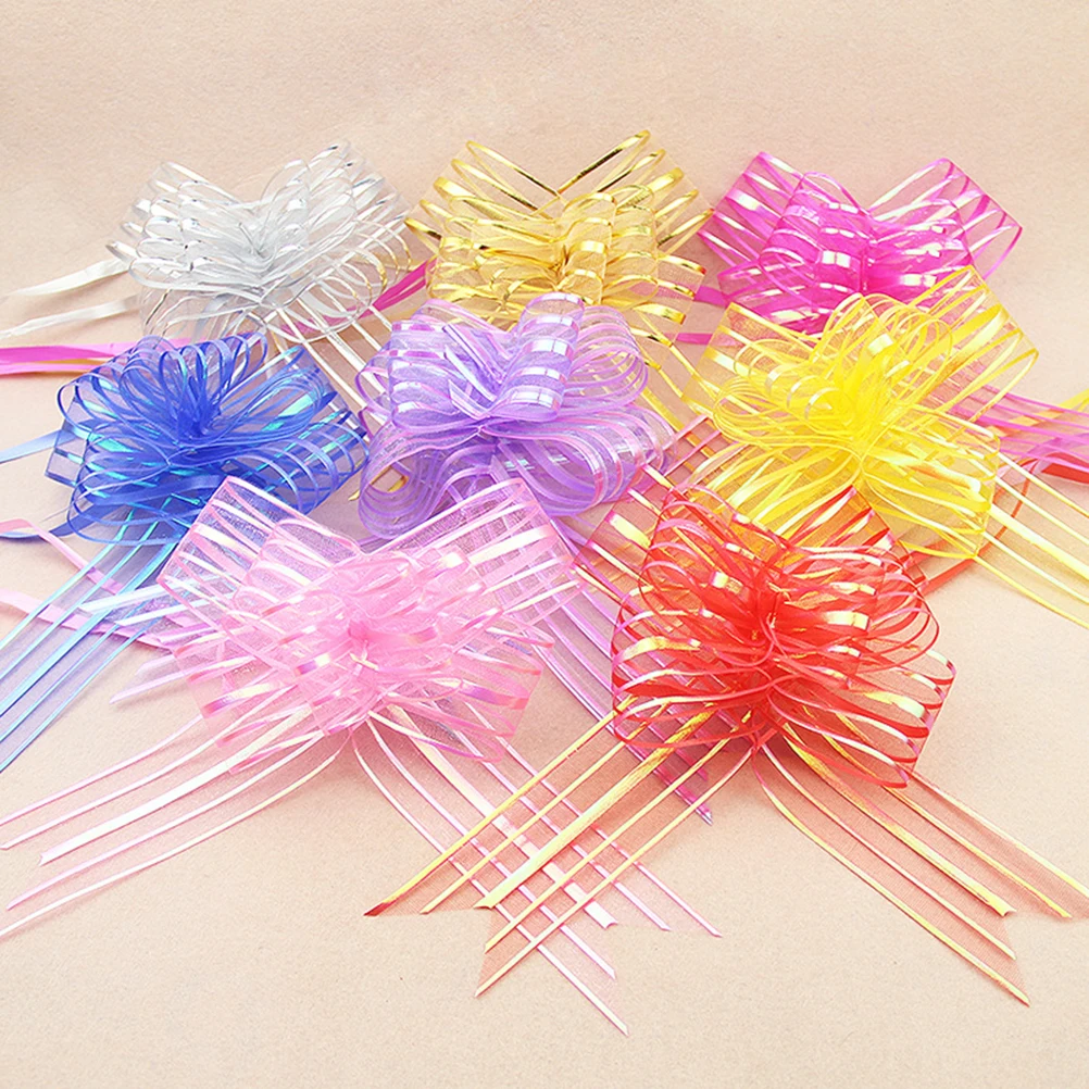 

12 Pcs Gift Bows Hand Drawn Flower Ball Wedding Decoration Christmas Tree Gifts Pull for Pink