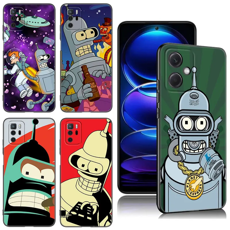 Cartoon Futurama Bender Black Silicone Phone Case For Xiaomi Redmi Note 10 11 11S 12 13 4G 8 9 11T Pro 5G Plus 8T 9S 10S 12S