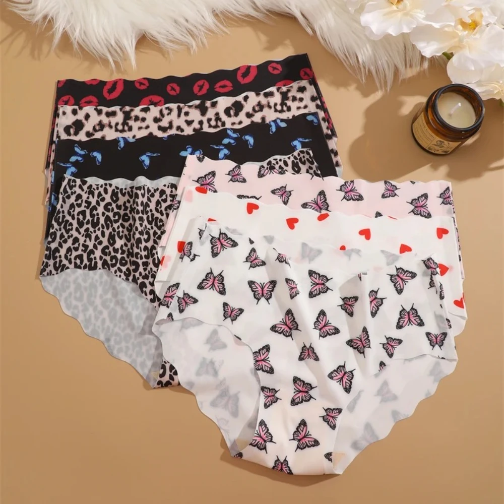 Seamless Print Underwear for Women Sexy Leopard Butterfly Briefs Female Ice Silk Panties Comfortable Lingerie S-XXL image 2