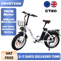 Drvetion CT20 Electric Bike 48V 10AH/15AH/20AH Removable Battery 750W Motor Folding 20*4.0 Inch Fat Tire Electric Bicycle