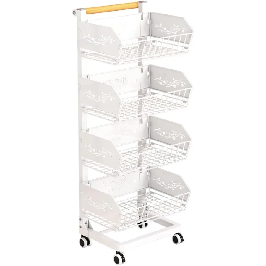 

4Tier Kitchen Snack Cart with Wheels Upgraded wider and thicker MultiPurpose Rolling Storage Cart for for Kitchen Dining Room B