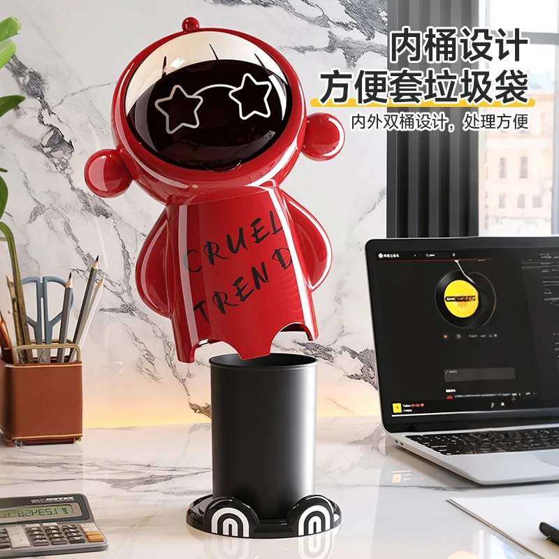 Mini Astronaut Wastebasket Desktop Trash Can Recycle Bin Garbage Cube Food Waste Storage Box Ornament Bathroom Accessories Gift