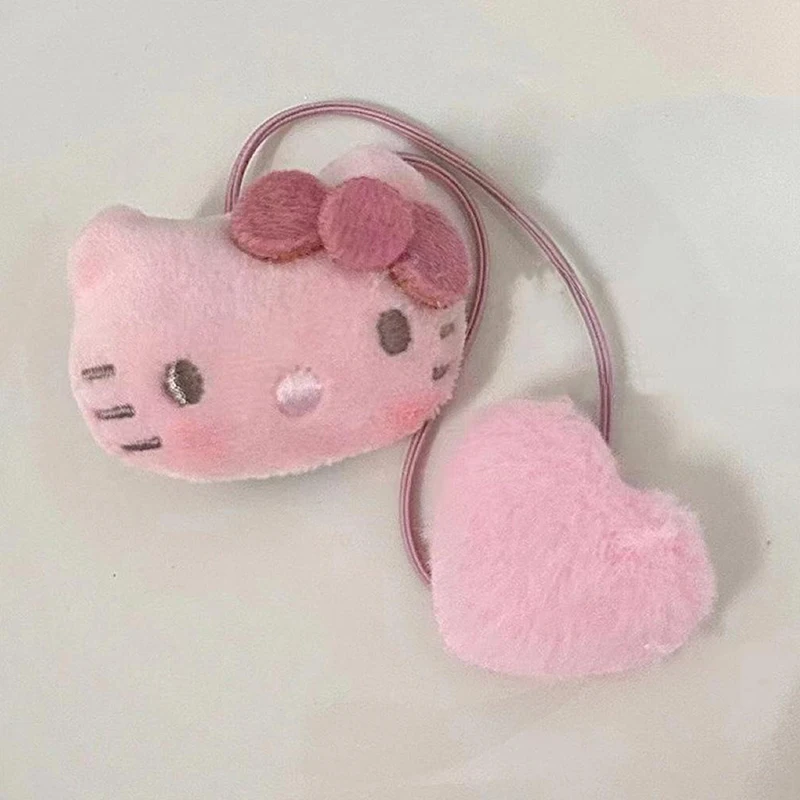 Sanrio Sweet Cute Plush Hello Kitty Elastic Hair Ties Hair Rope Hair Band Cartoon Kawaii Hair Accessories Hairpin For Girls Gift