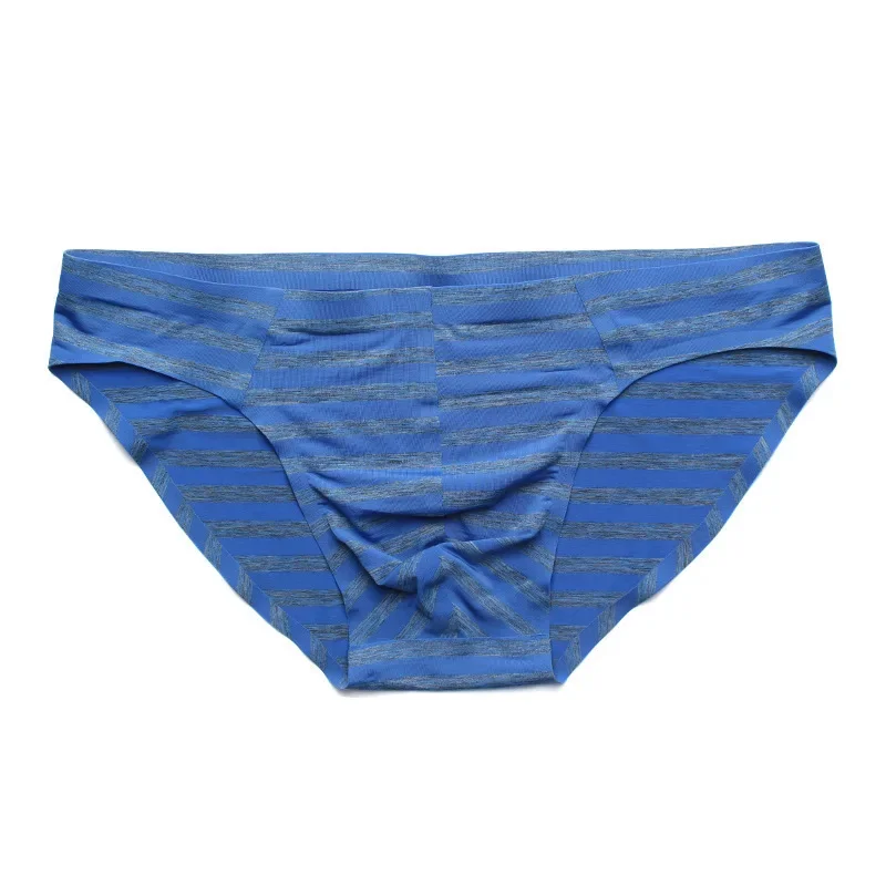 Mens Low Rise Striped Ice Silk Triangle Underpants One-piece Seamless Elastic Young Men Briefs