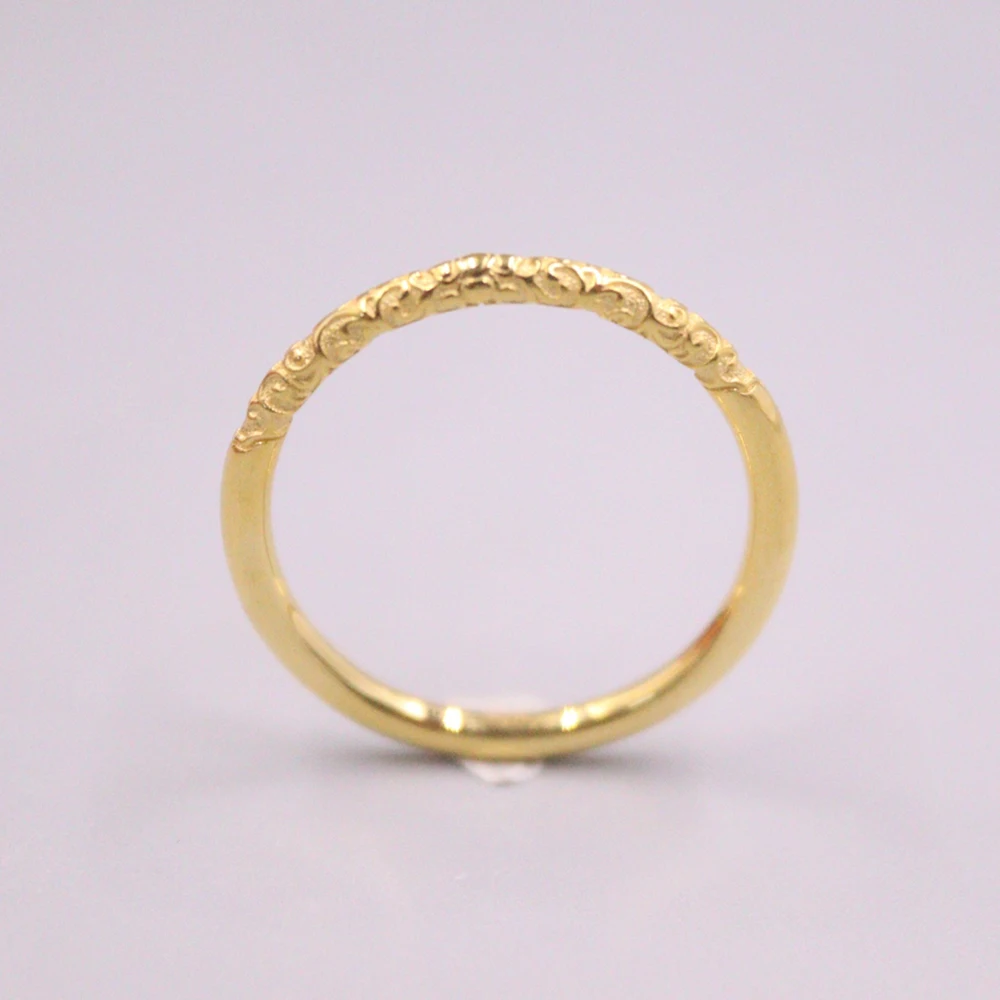 Pure 18K Yellow Gold Au750 Band Women Lucky 2mmW Golden Cudgel Figure Ring 2.2-2.5g Us Size:7.25