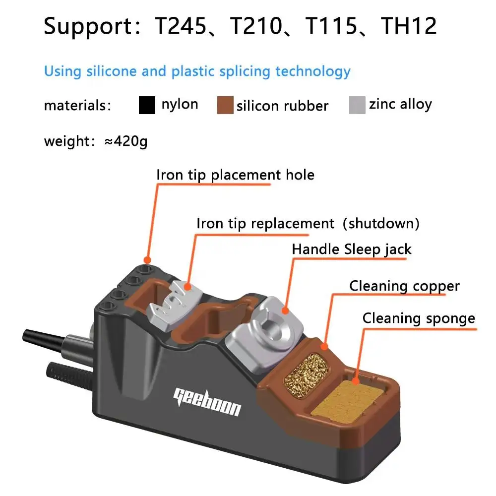 Комплект паяльной станции GEEBOON TC22 240 Вт с железной подставкой SDC02 T245/T210, ручка C245/C210, наконечники для ремонта электроники
