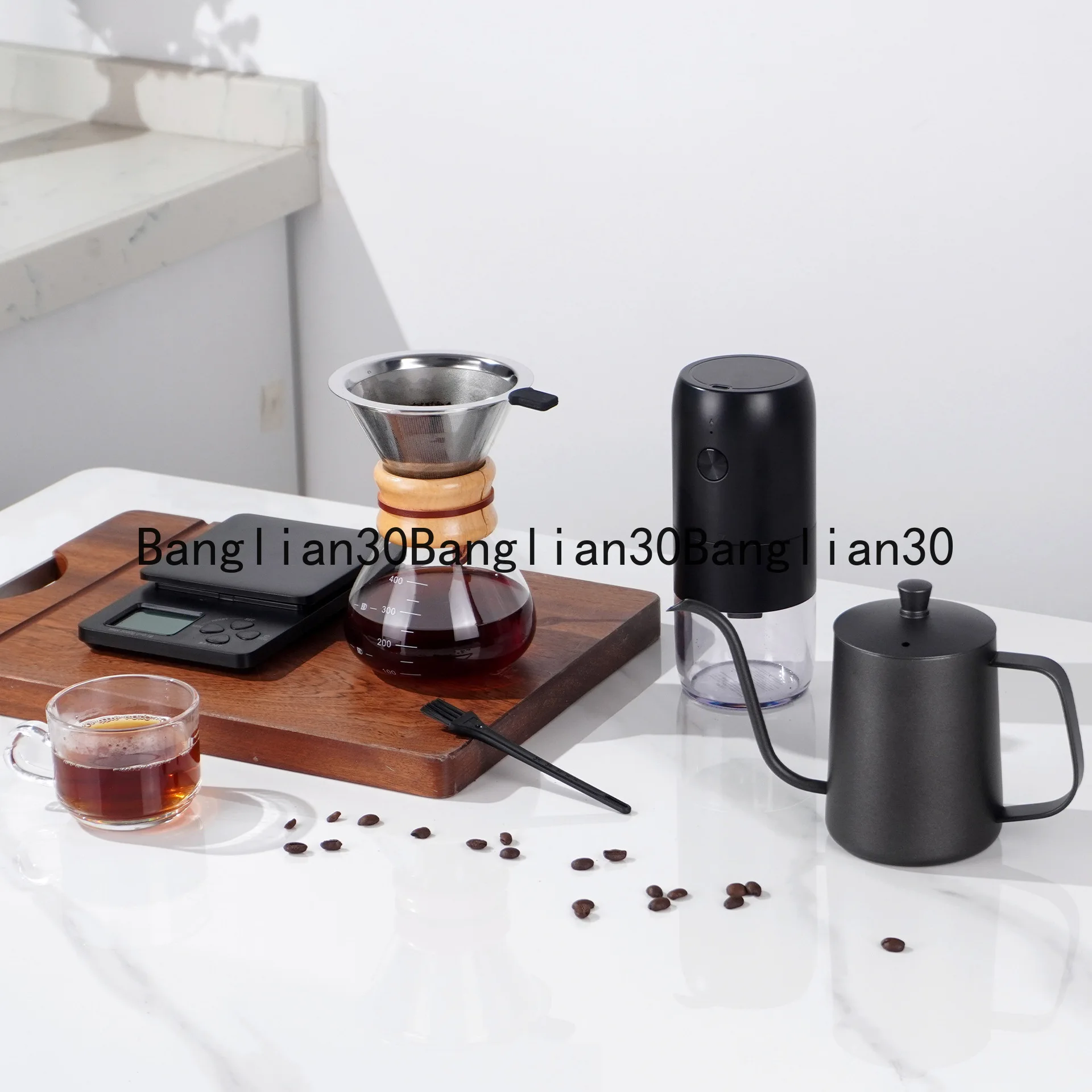 Electric Coffee Set Outdoor with Electronic Scale Stainless Steel Coffee 6-piece Gift Box Set