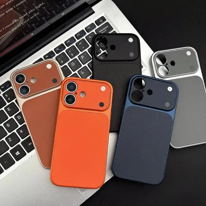 Vintage Solid Color Leather Texture Phone Case For iPhone 17 13 14 15 Pro Max 16 Plus Luxury Business Mobile Phone Armor Cover view 4