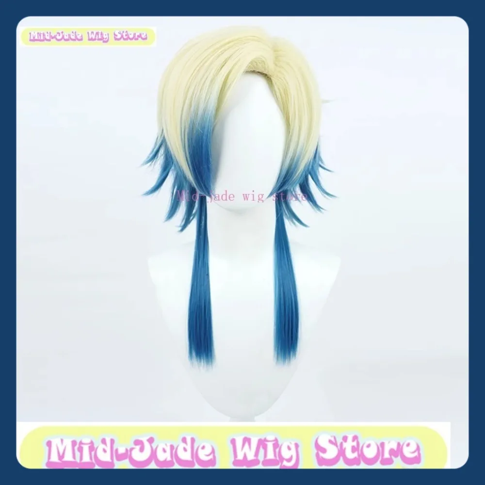 منتصف اليشم شعر مستعار مخزن الأزرق قفل Kaiser شعر مستعار تأثيري أنيمي لعبة لعب الأدوار هالوين زي الدعائم الشعر الاصطناعية #6