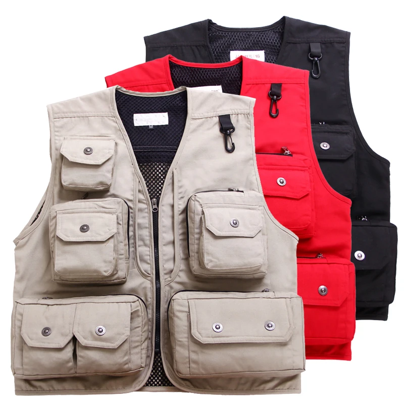 Black Photo Vest For Men Photography Travel Hiking Fishing Camping Hunting Security Work Vest