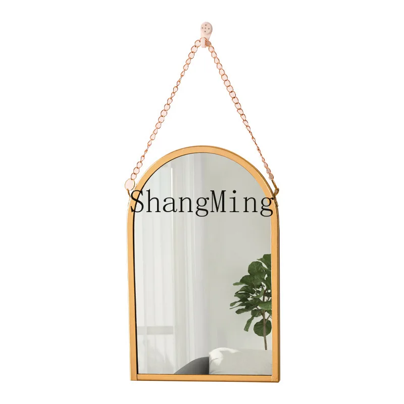 

PYH wrought iron wall-mounted mirror geometric minimalist metal gold frame hanging mirror wall entrance bathroom