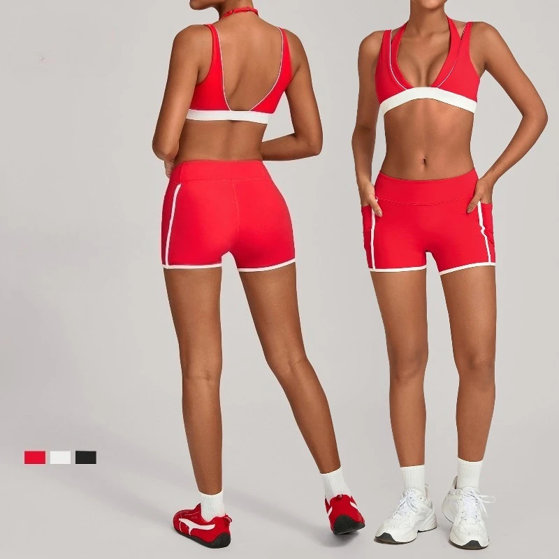 

Новый женский комплект для йоги с цветными блоками и карманами, обтягивающий тренировочный костюм с высокой талией для бега, фитнеса, женская одежда из двух предметов для фитнеса