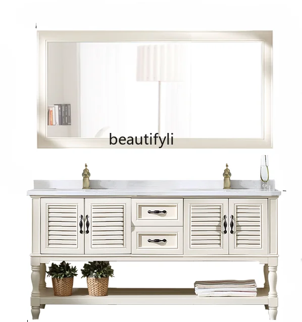 American Bathroom Cabinet Solid Wood Marble Washstand Bathroom Wash Basin Cabinet Combination