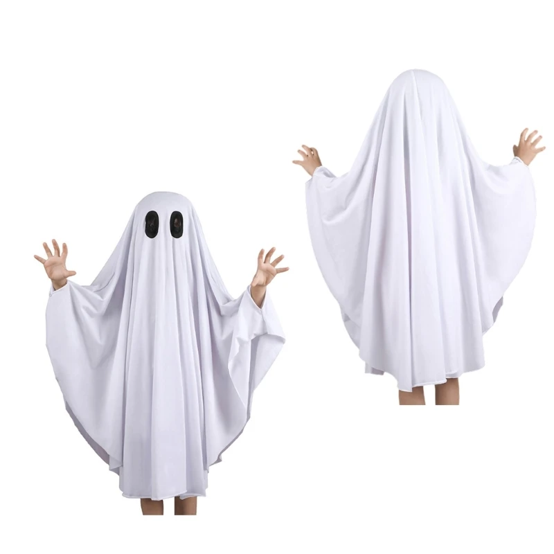 Adultos niños Halloween divertido fantasma aterrador capa blanca con capucha capa para Festival disfraces fiesta Cosplay en