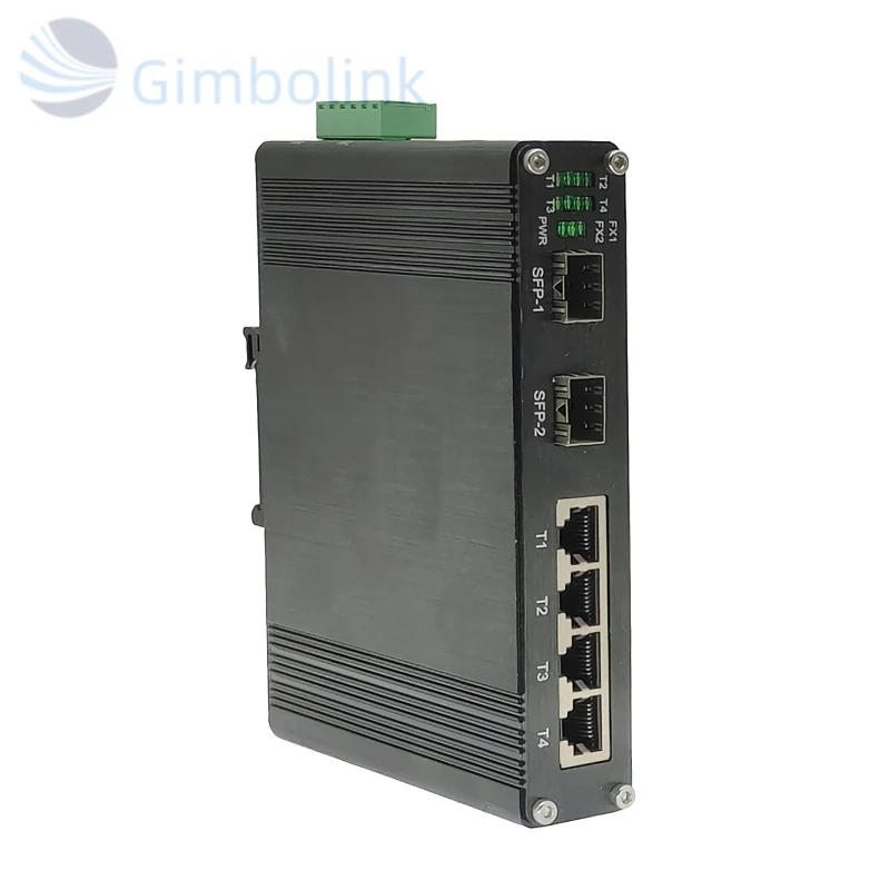 محول شبكة الألياف البصرية الصناعية 4-port 10/100/1000BASE-T + 2-port 1000BASE-FX محول إيثرنت DIN السكك الحديدية المثبتة التوصيل والتشغيل